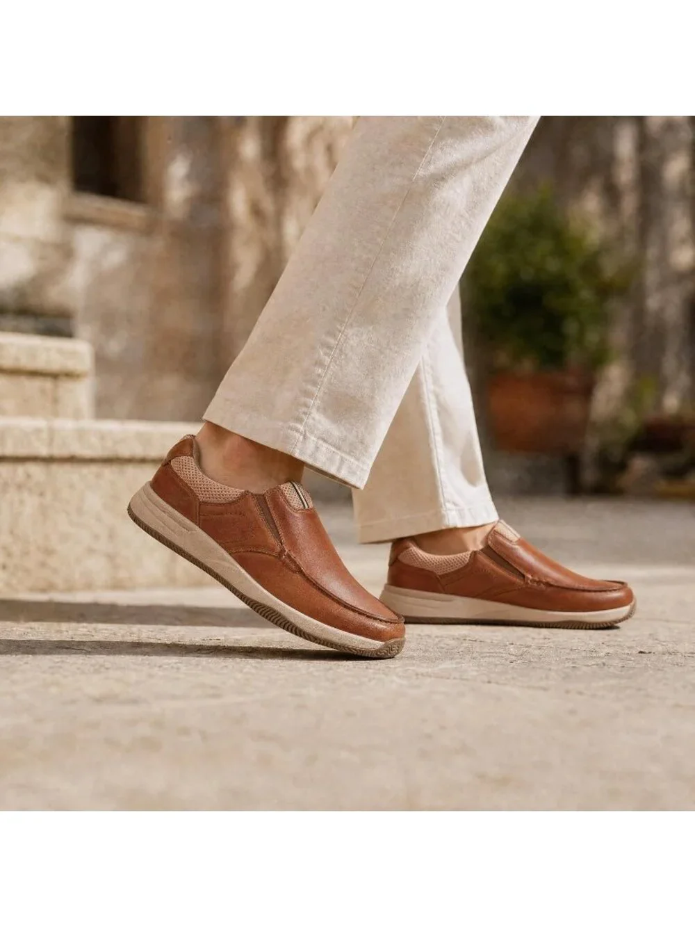Men's Brown Slip On Leather Loafers Shoes Breathable Mesh Casual Moc